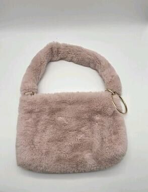 Sam Forever Pink Faux Fur Shoulder Bag Plush Gold Ring Handle Y2K Purse